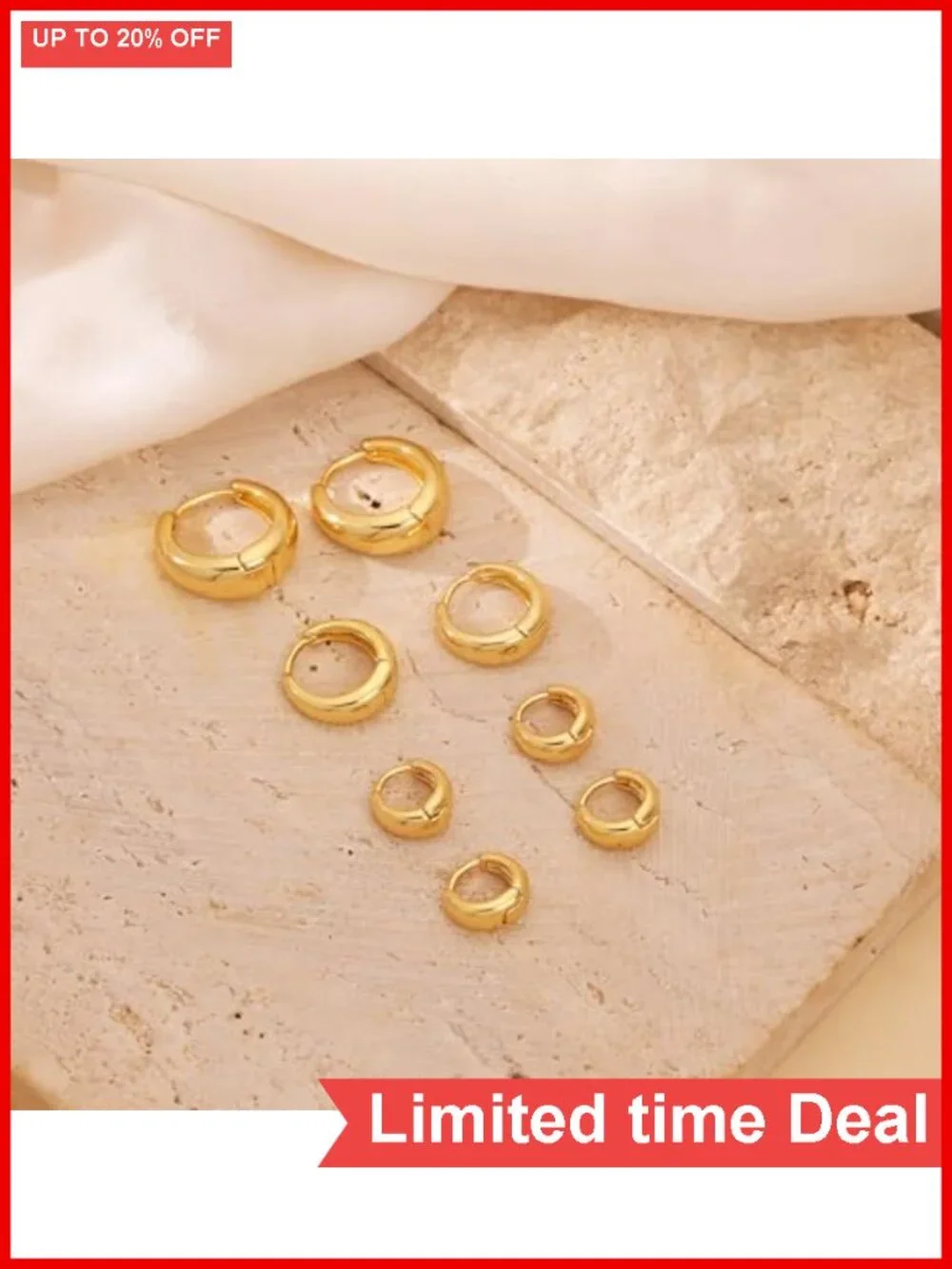 14K Gold Plated 4 Pair Huggie Hoop Earrings Set